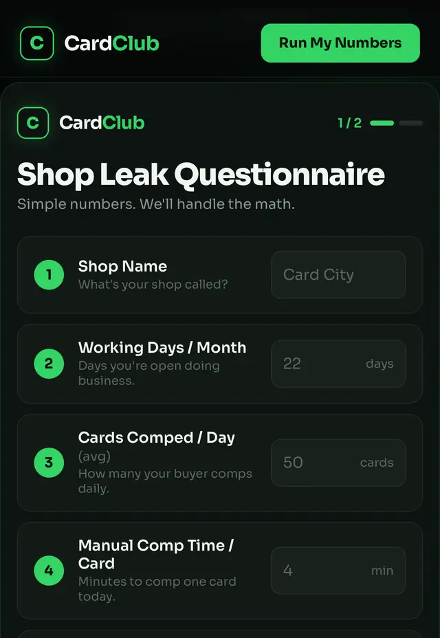 Sitio de CardClub · Calculadora — Herramienta · Tiendas de cartas, hecho por Lleno.