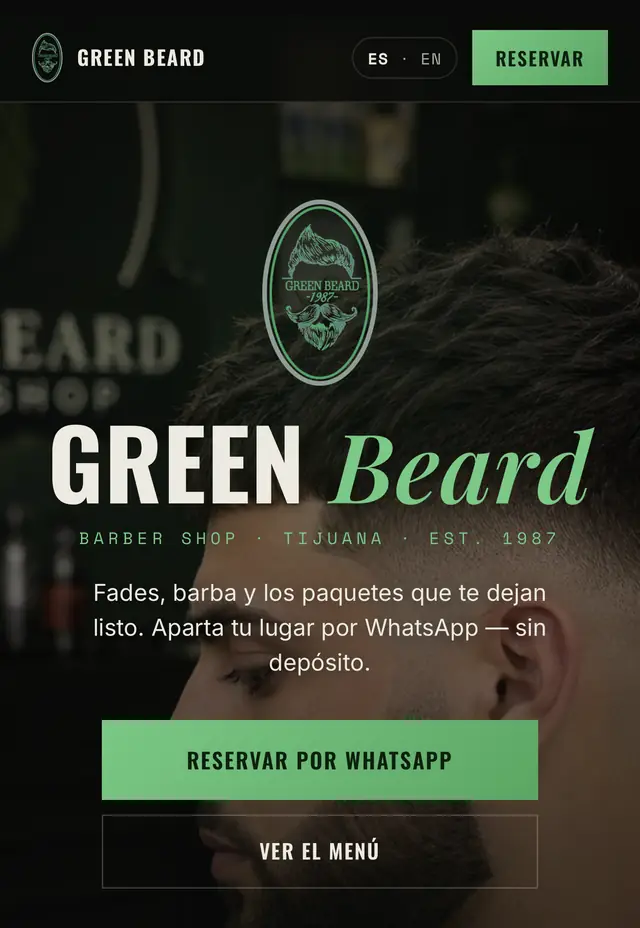 Sitio de Green Beard — Barbería · Tijuana, hecho por Lleno.